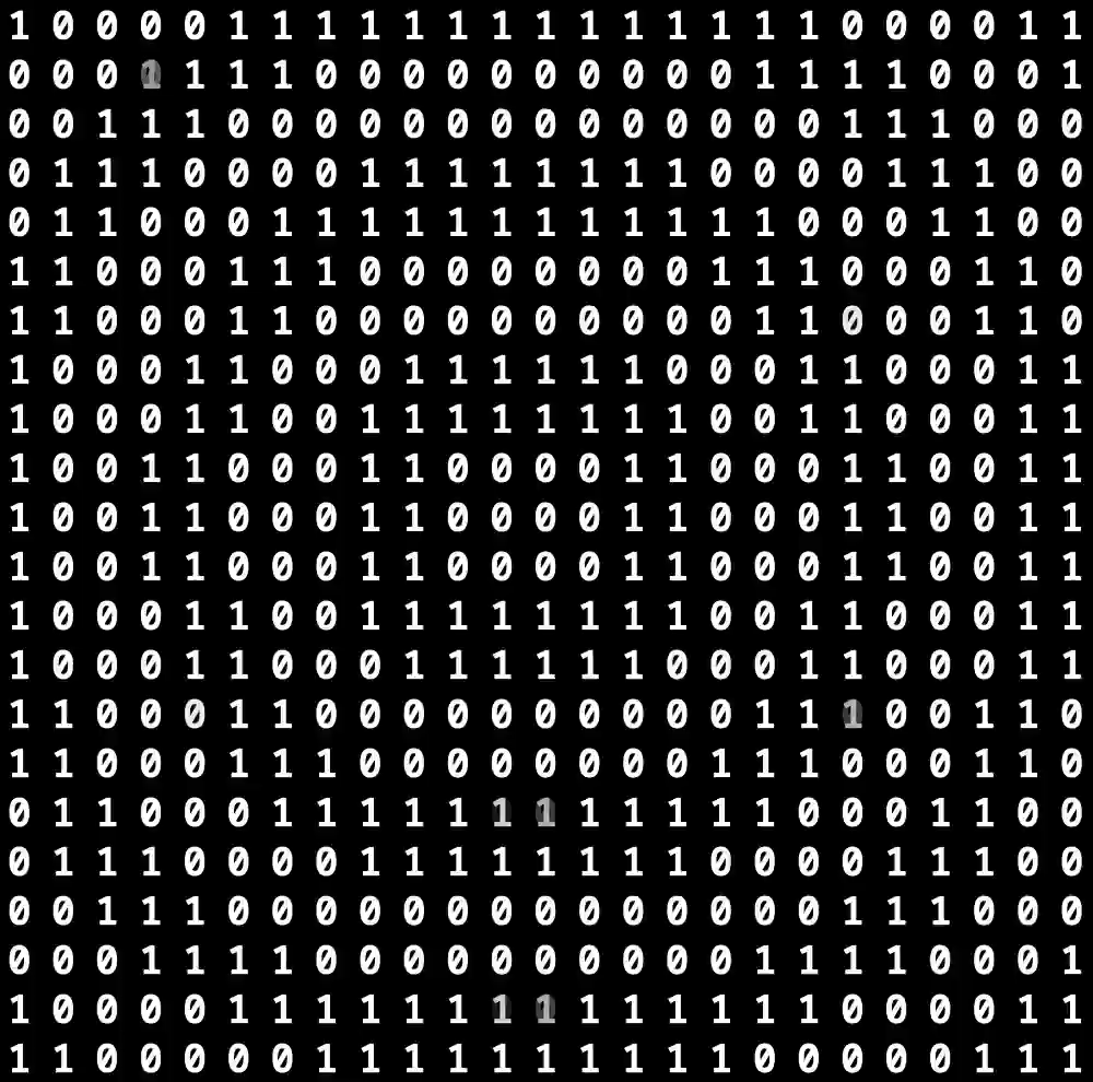 Rapidly alternating ones and zeroes, coming together to make an alternating target pattern.