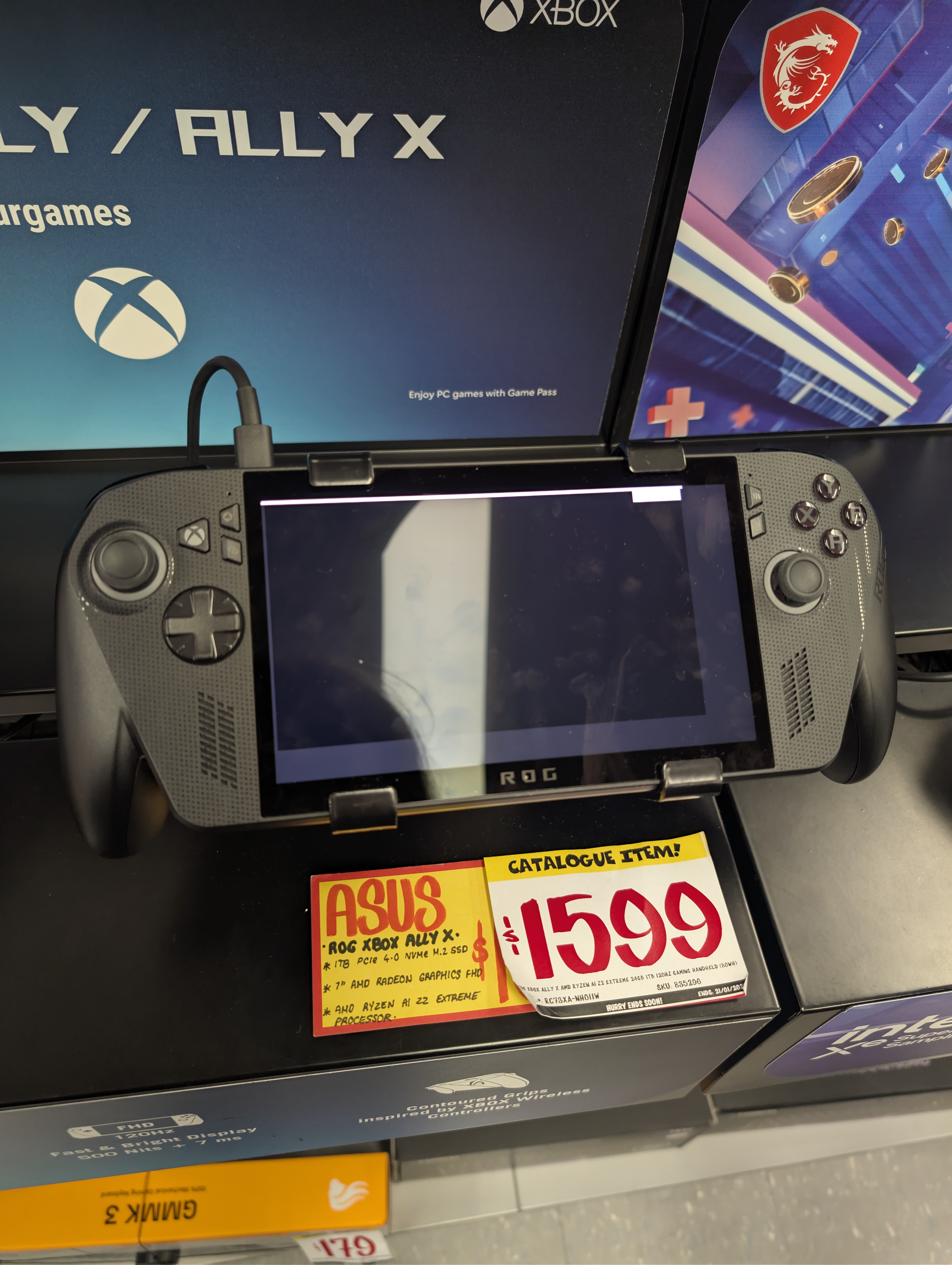 rog xbox ally x with random black, gray and white rectangles on screen