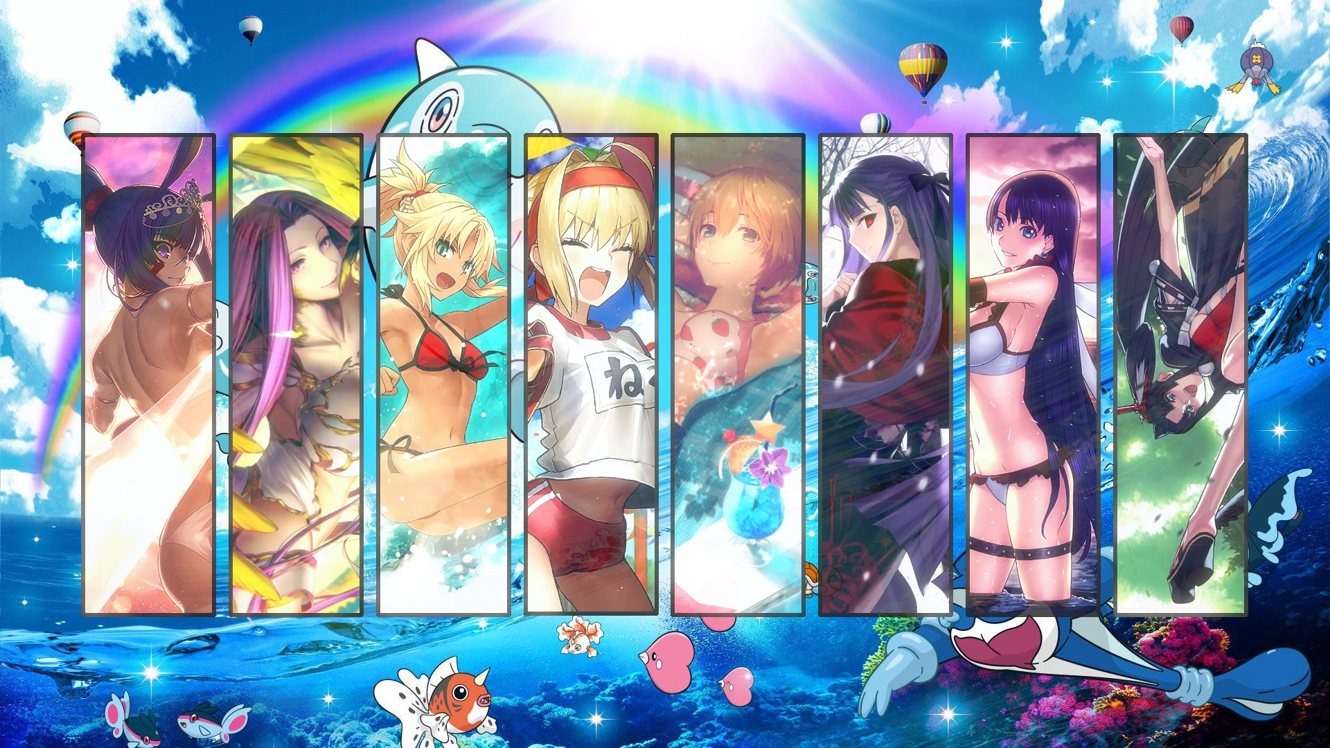 Nitocris, Gorgon, Summer Mordred, Nero, Summer Gareth, Asagami, Summer Martha, and Ushiwakamaru in that order.
