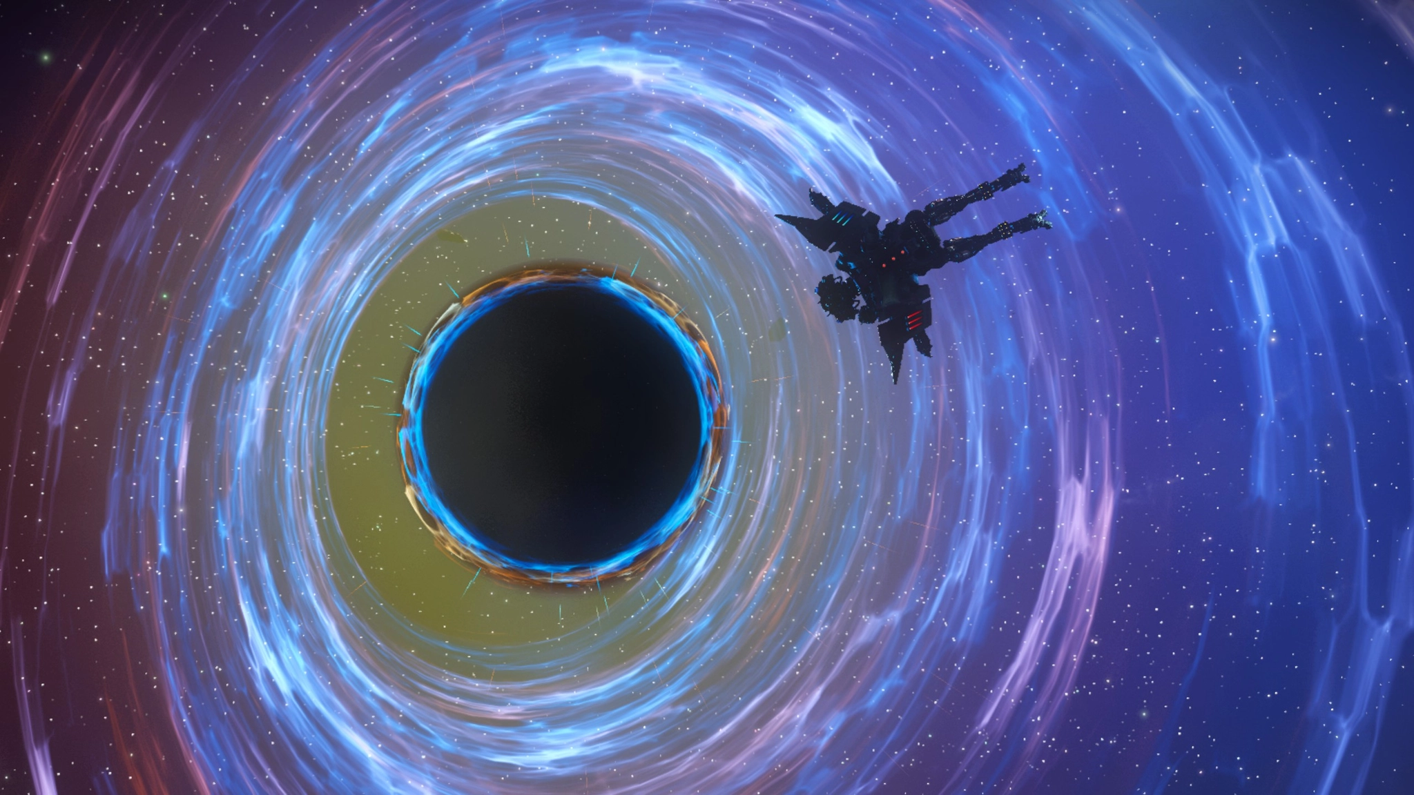 my traveller in space walk, flying towards a black hole