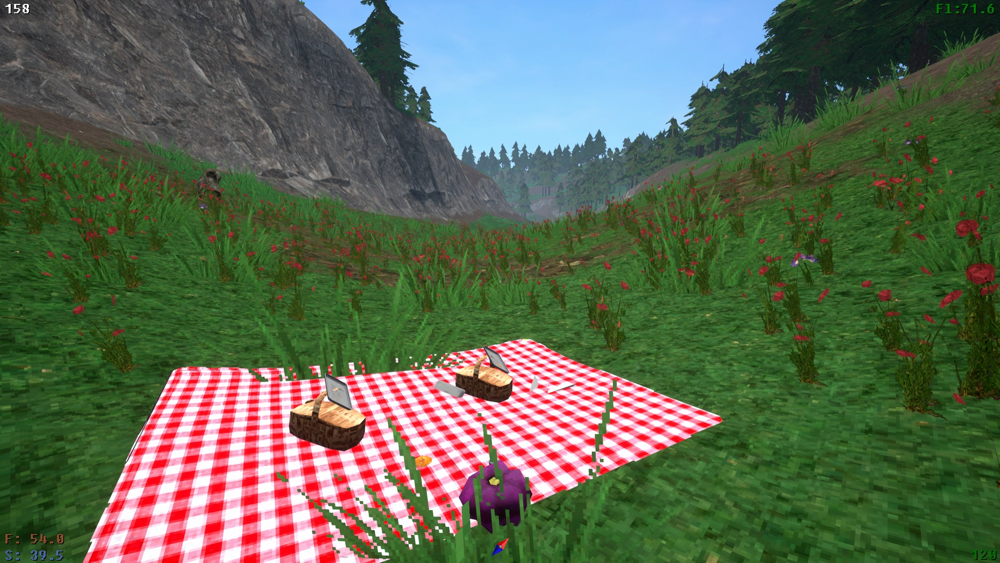 VOTV screenshot. A picnic basket in a valley