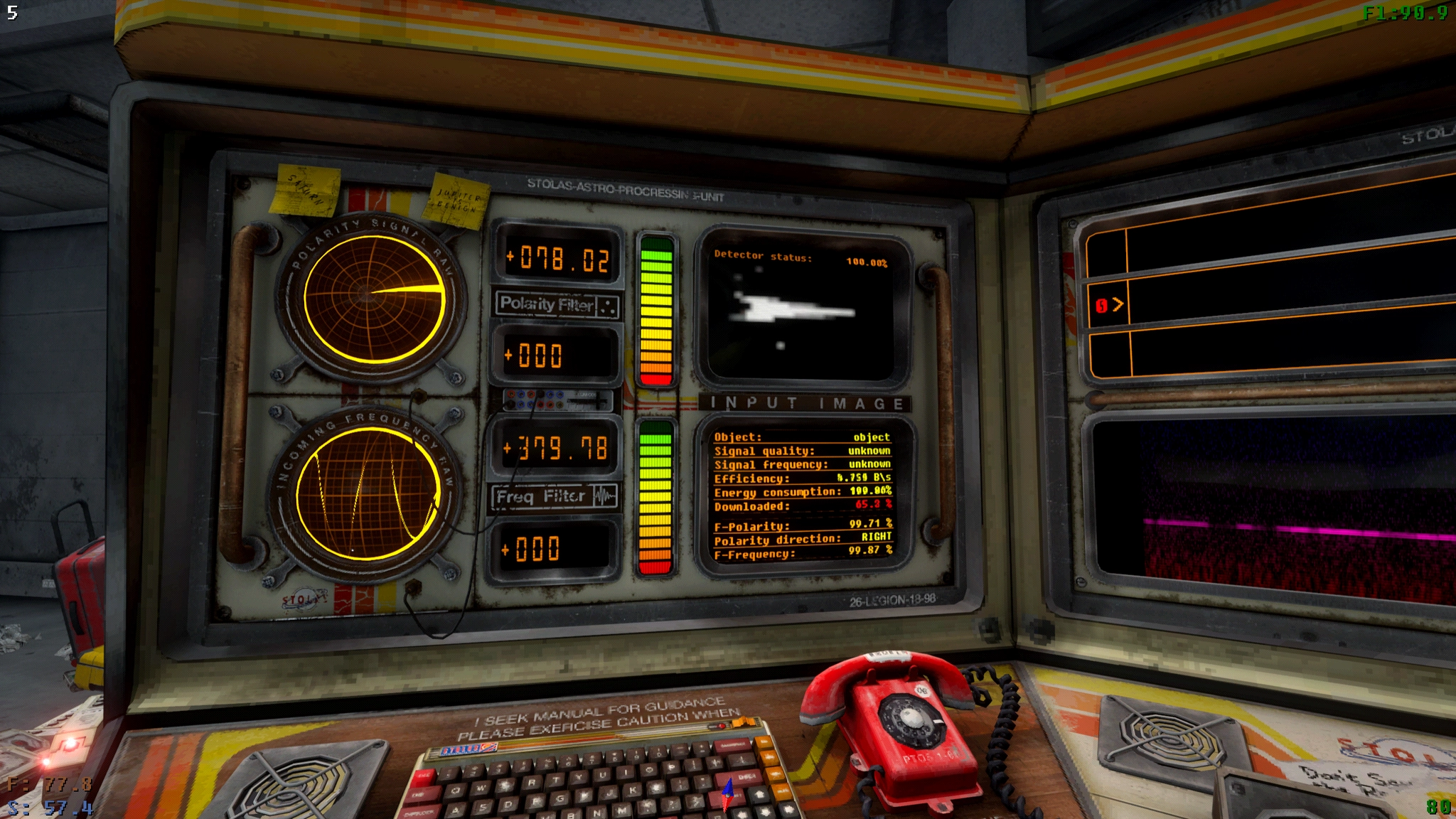 VOTV signal scanner with the detector showing an object of type "object". The image looks like something like a white arrow head.