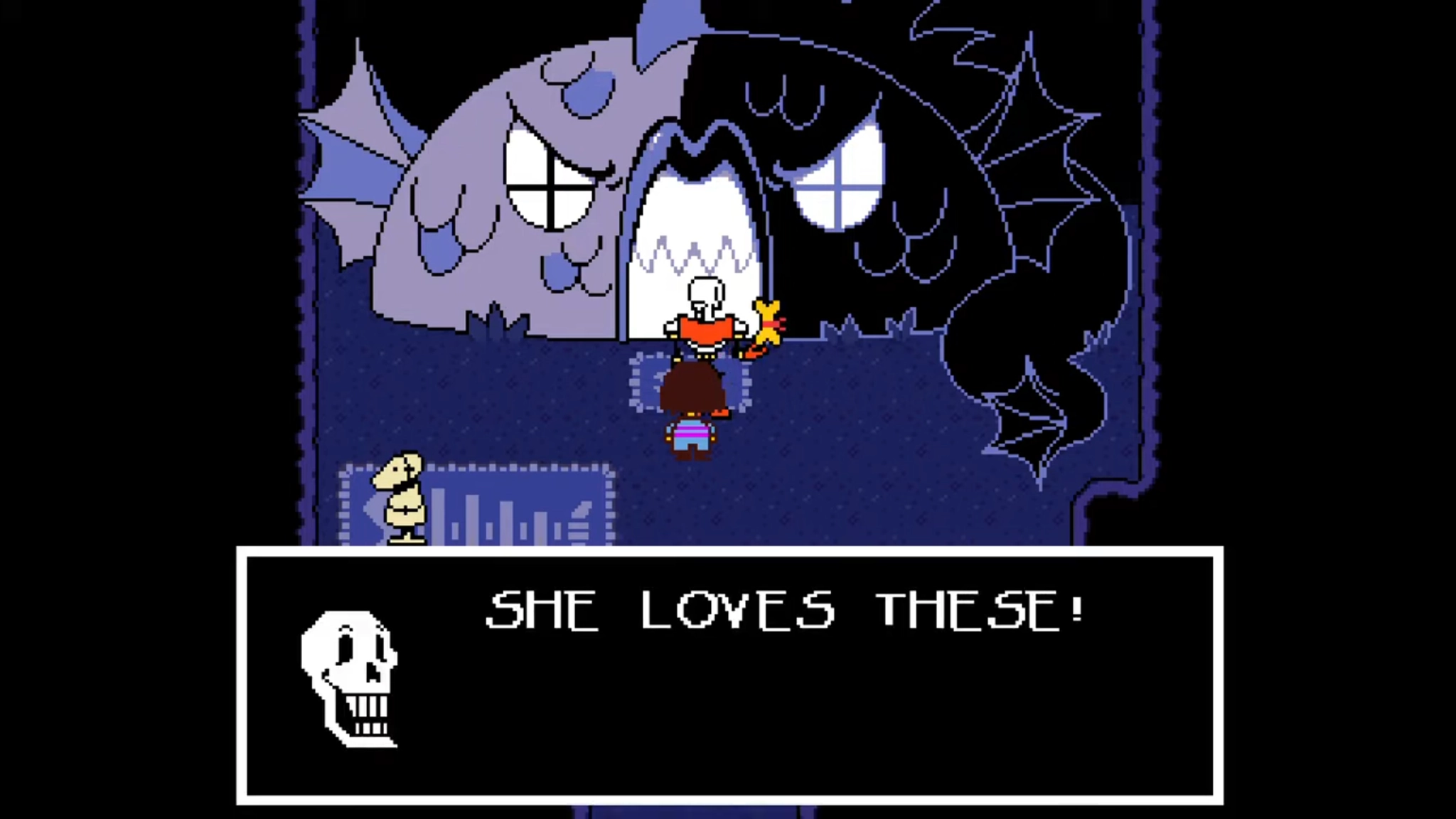 Papyrus holding a yellow bone
"SHE LOVES THESE!"