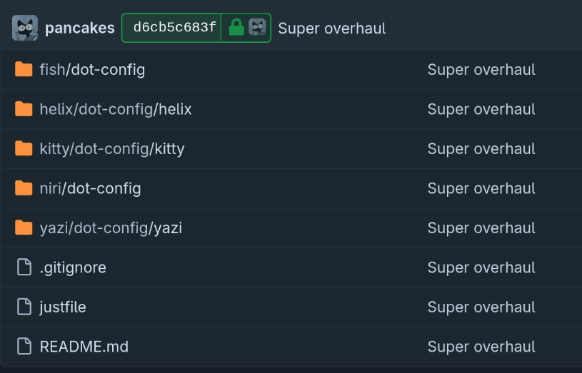 Git commit named "Super overhaul" that affects the entire repository