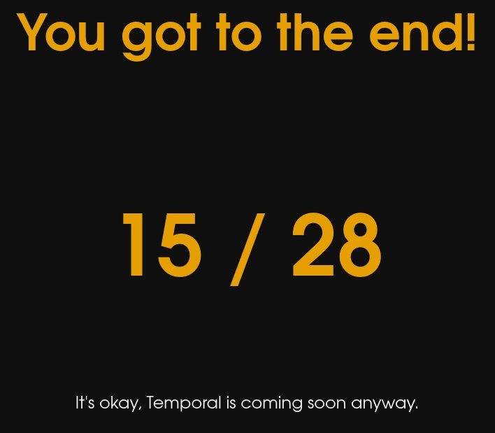 My score of 15/28 on jsdate.wtf