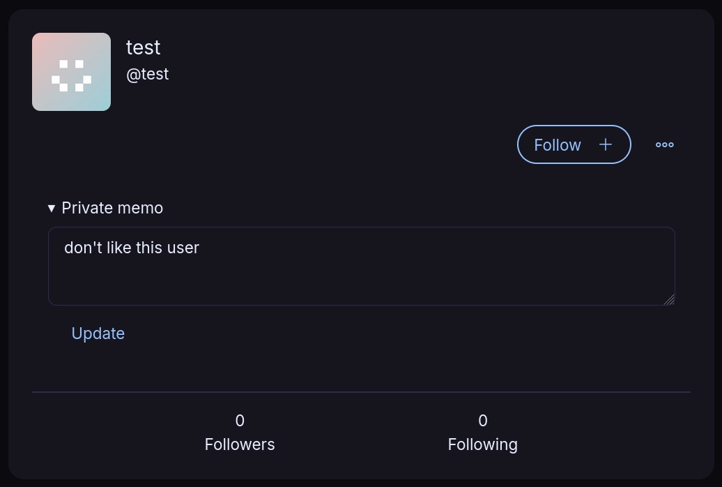 Iceshrimp.NET user profile with the memo (profile note) section
