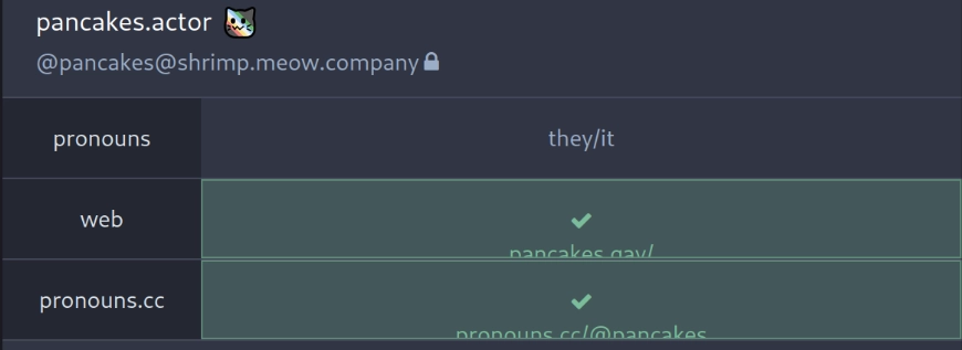 Profile fields on Mastodon frontend. The verified ones get cut off by the verified icon