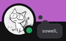 Discord screenshot where status is shown as a thought bubble from the profile picture. pancakes thinking about "soweli," (fuzzy creature)
