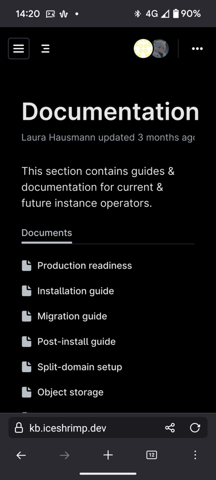 Iceshrimp documentation in Firefox nightly for Android
the address bar has a share and refresh button
below are back, forward, new tab, tab overview and "more" buttons